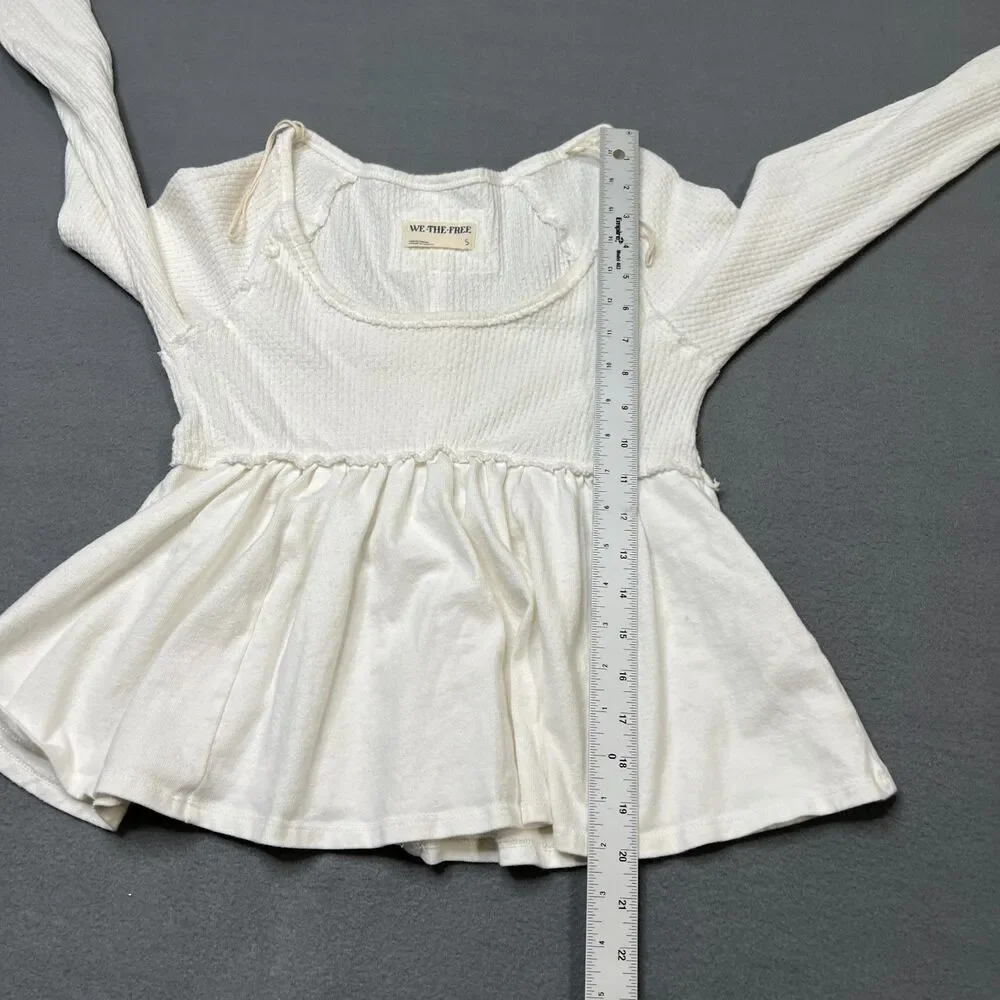 Free People We The Free Found Your Babydoll Top Women's S White Thermal Pullover